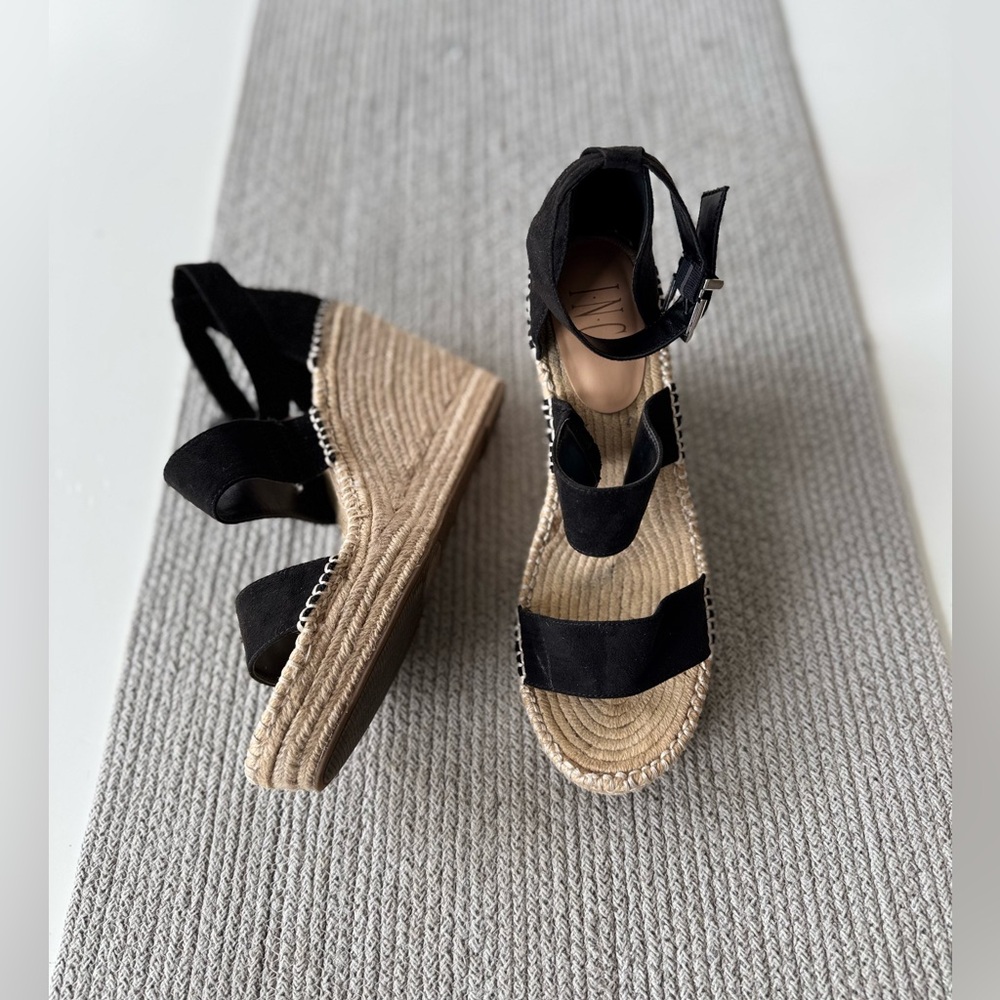 I.N.C. International Concepts Black Strappy Espadrille Wedge Sandals Size 10